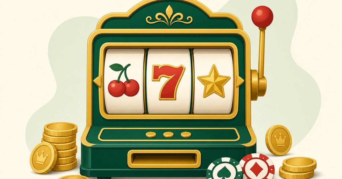 Ilustrasi mesin slot dengan warna hijau dan emas khas koko5000